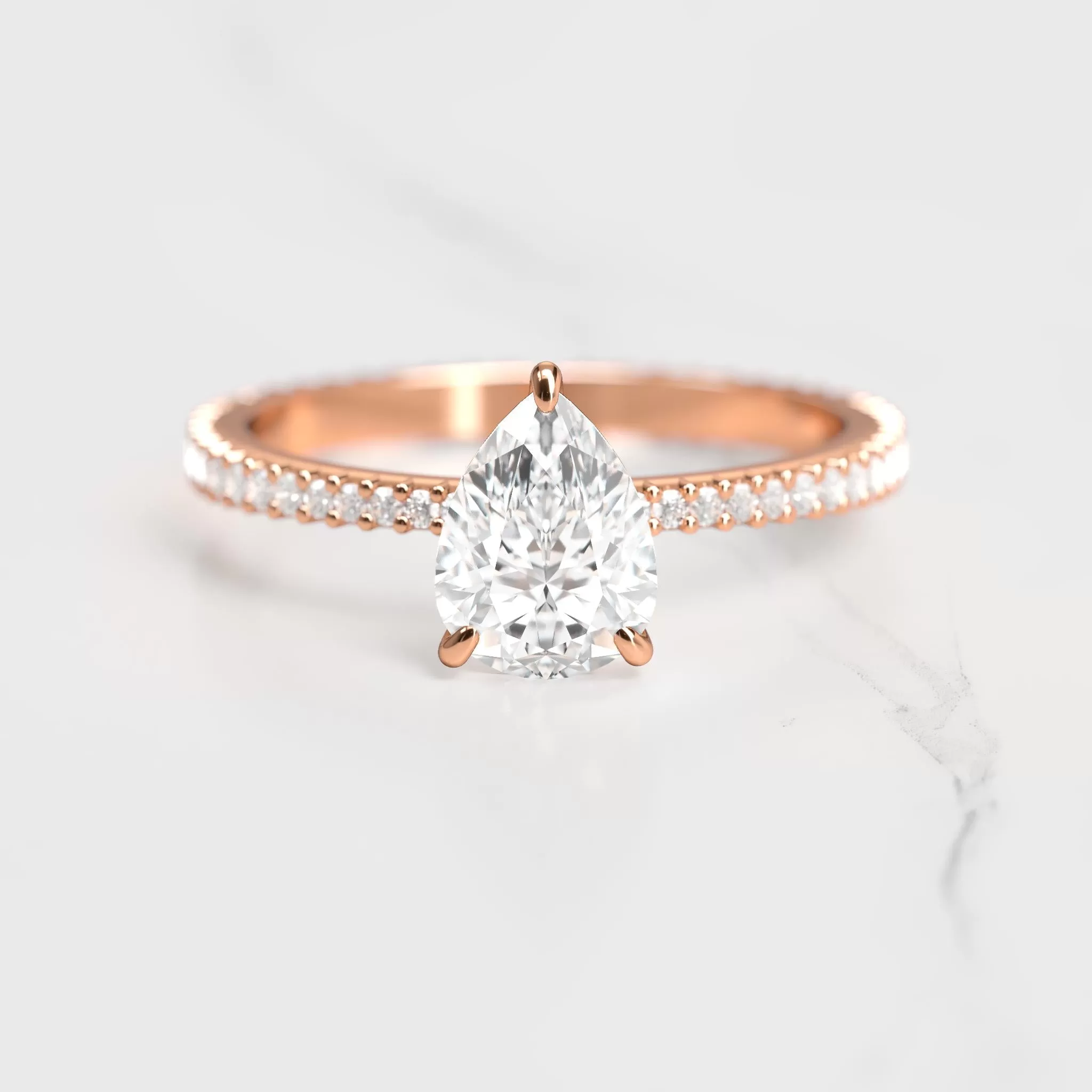 Pear Full Pave Tapered Diamond Ring