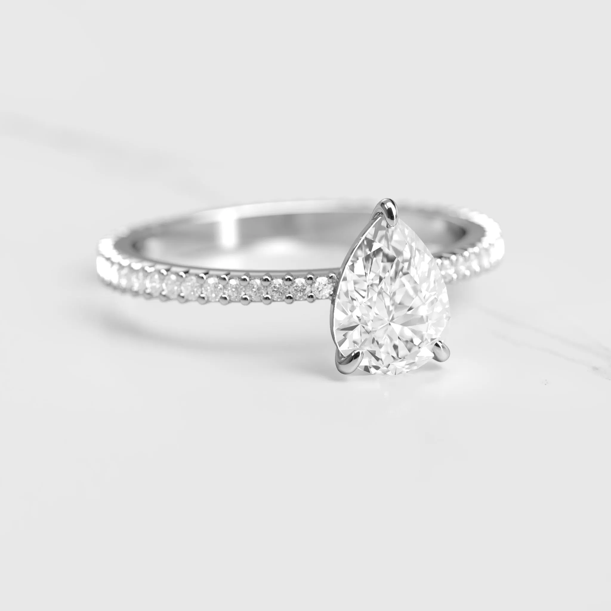 Pear Full Pave Tapered Diamond Ring