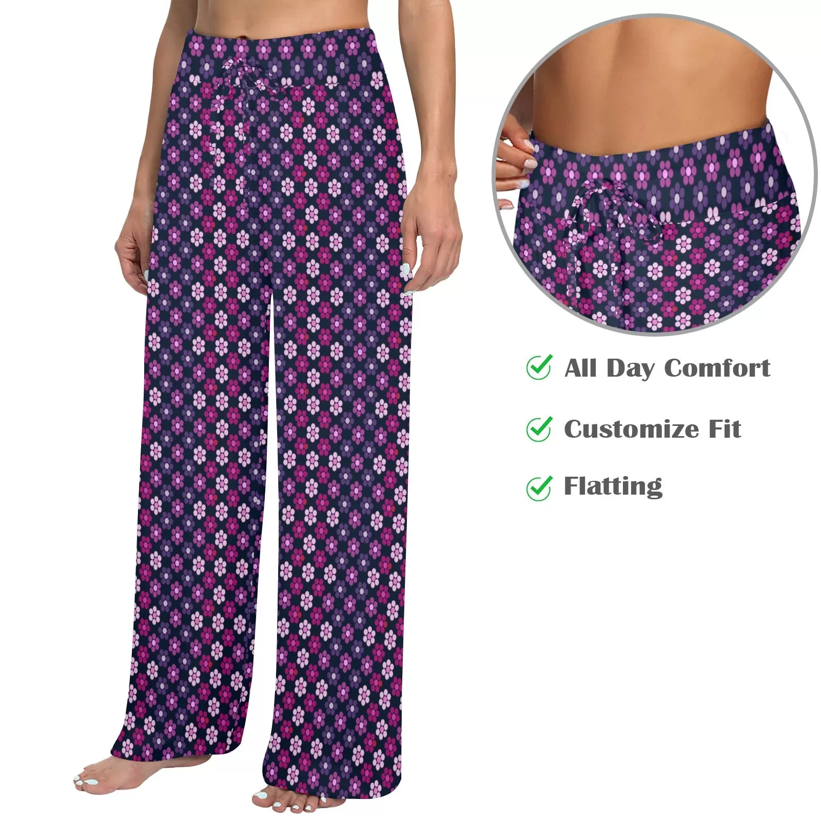 petals purple print 2 Women's Wide Leg Lounge Pants (Model L77)