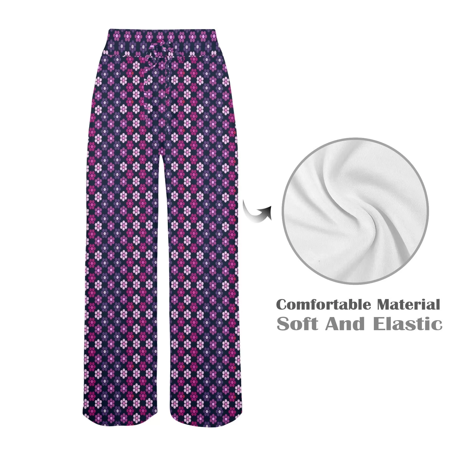 petals purple print 2 Women's Wide Leg Lounge Pants (Model L77)