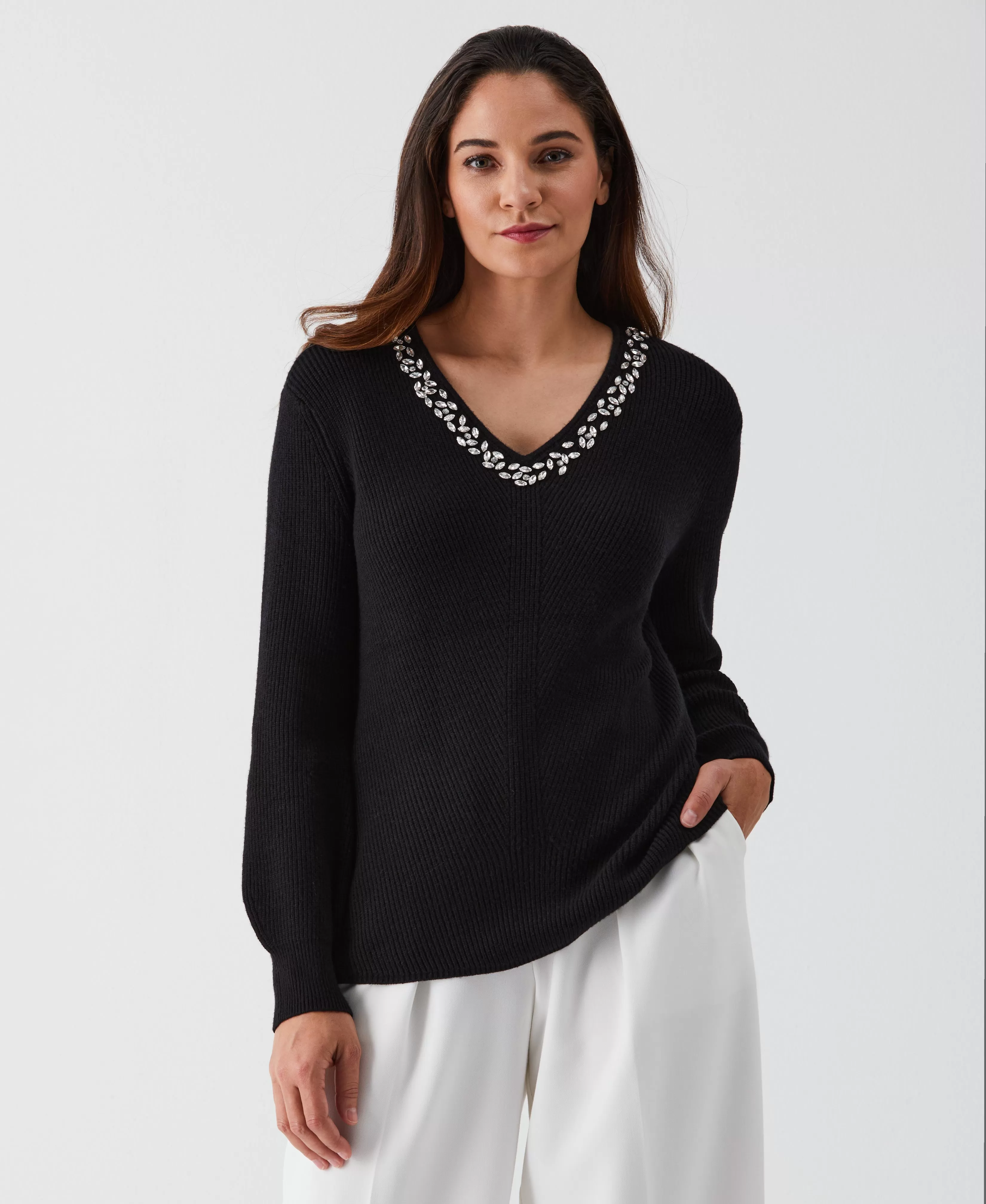 Petite Embellished V-Neck Sweater