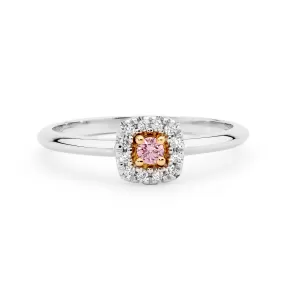 Pink and White Diamond Cushion Shape Halo Ring