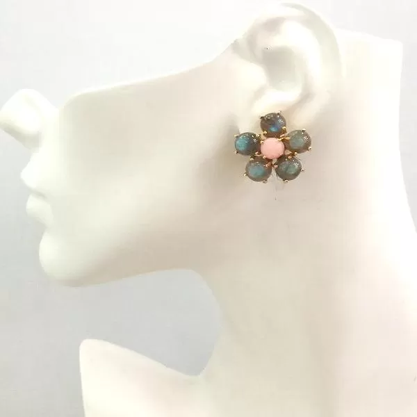 Pink Opal and Labradorite Flower Stud Earrings