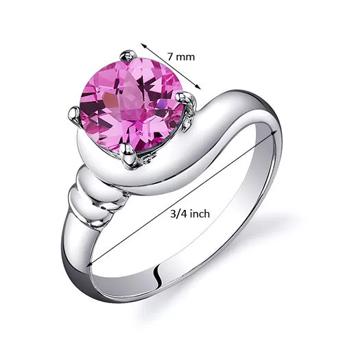 Pink Sapphire Ring Sterling Silver Round Shape 1.75 Carats Size 8