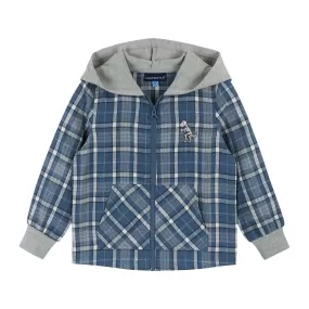 Plaid Hooded Flannel Top  | Blue & Grey