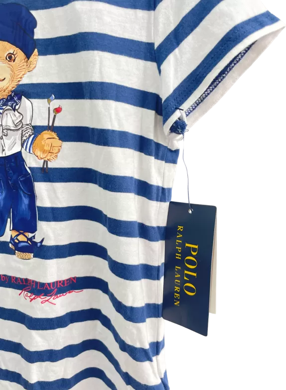 Polo Ralph Lauren Navy Blue / White Striped Polo Bear Motif T-shirt BNWT 5 Years