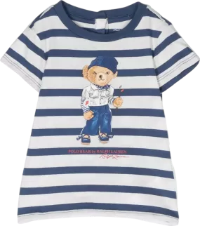 Polo Ralph Lauren Navy Blue / White Striped Polo Bear Motif T-shirt BNWT 5 Years