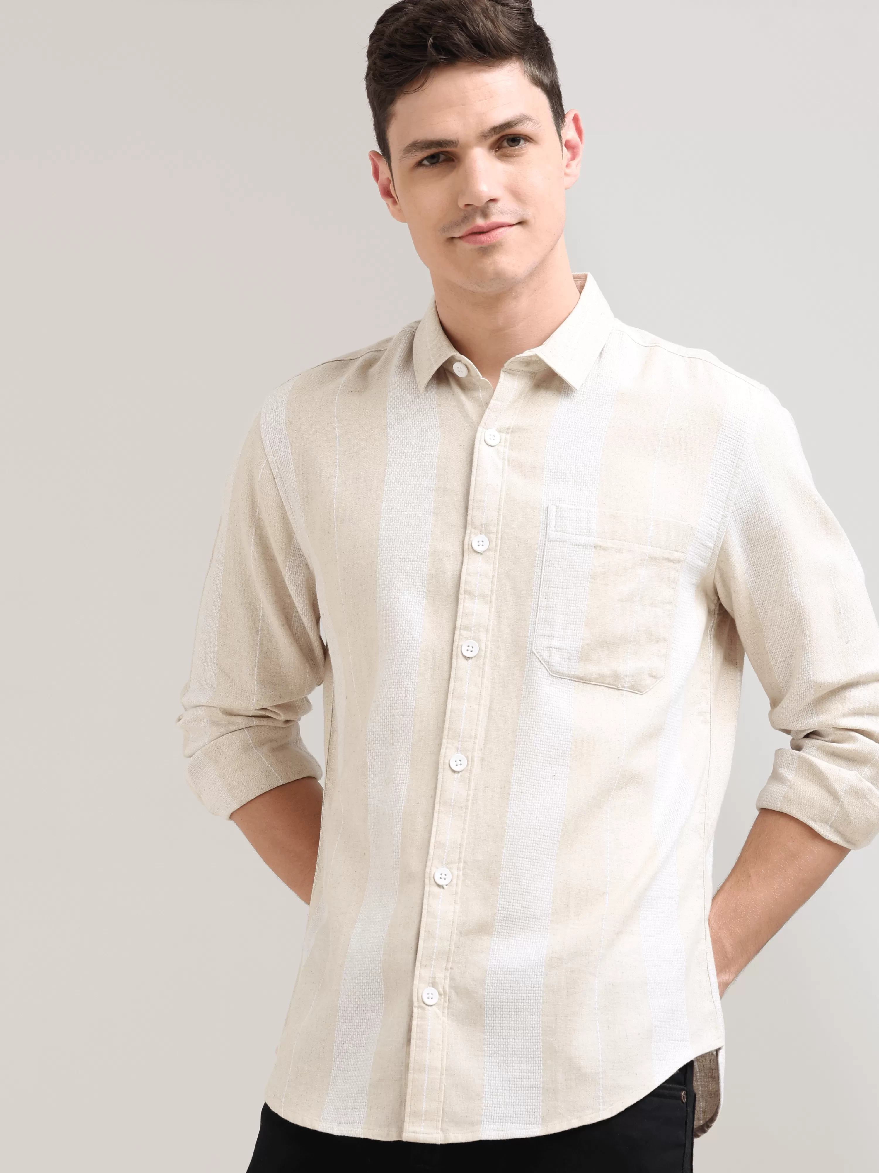 Pure cotton cream&white Casual shirt