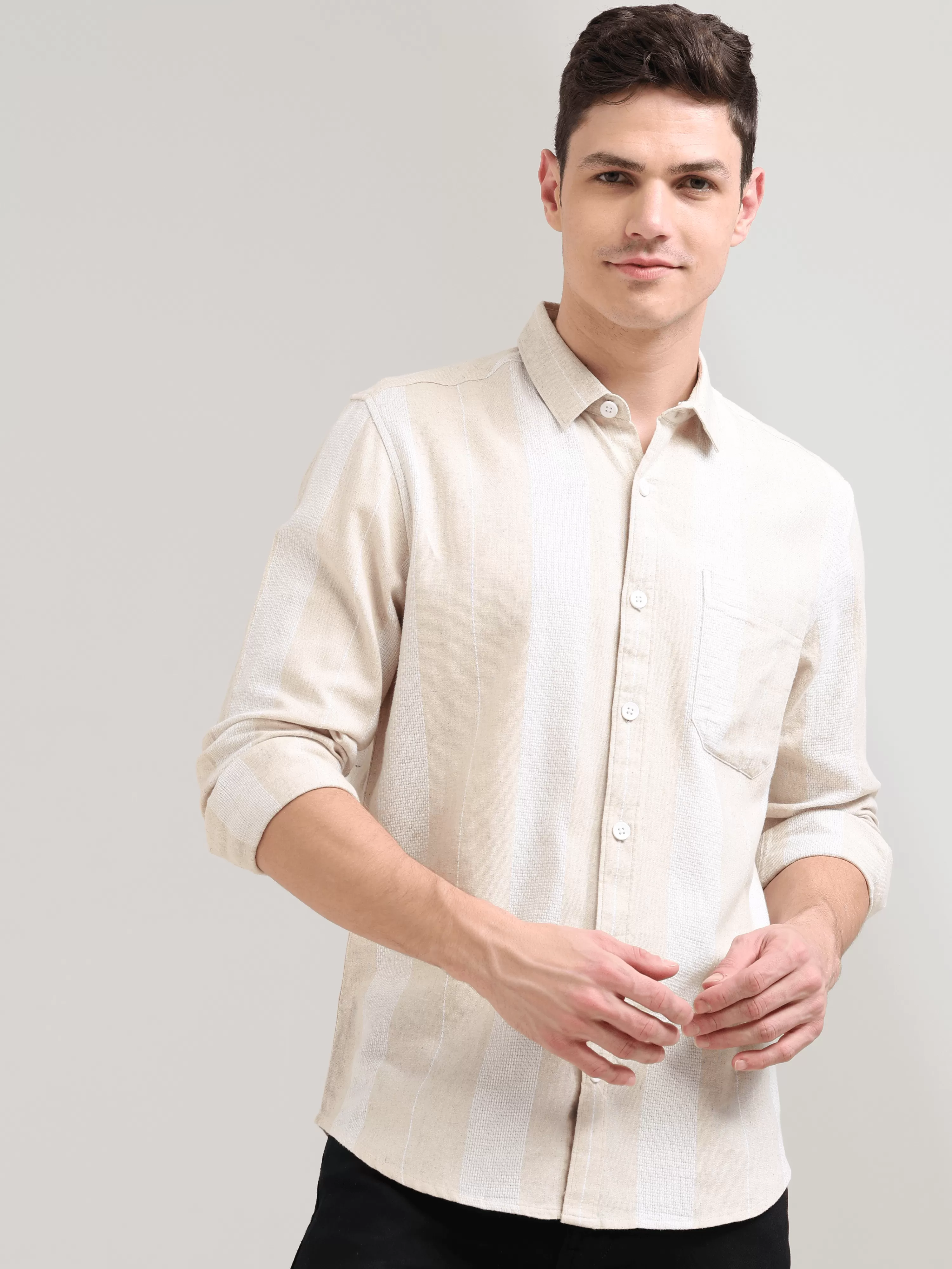 Pure cotton cream&white Casual shirt