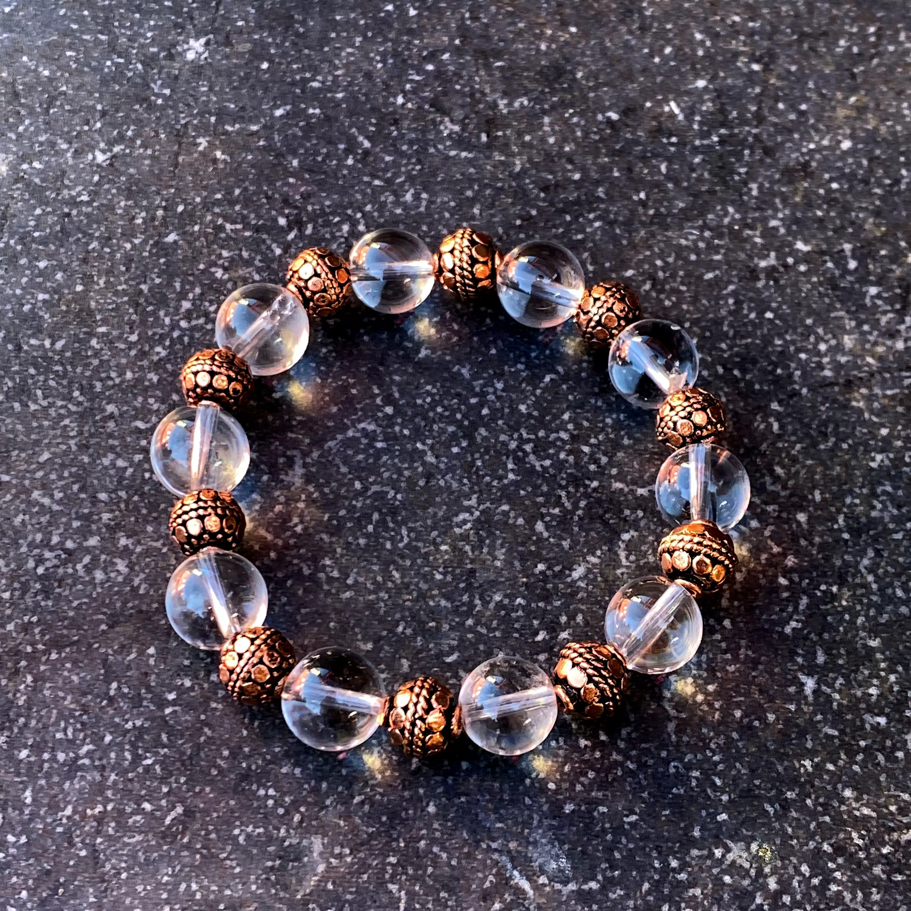 Quartz and Copper Beaded Stretch Bracelet