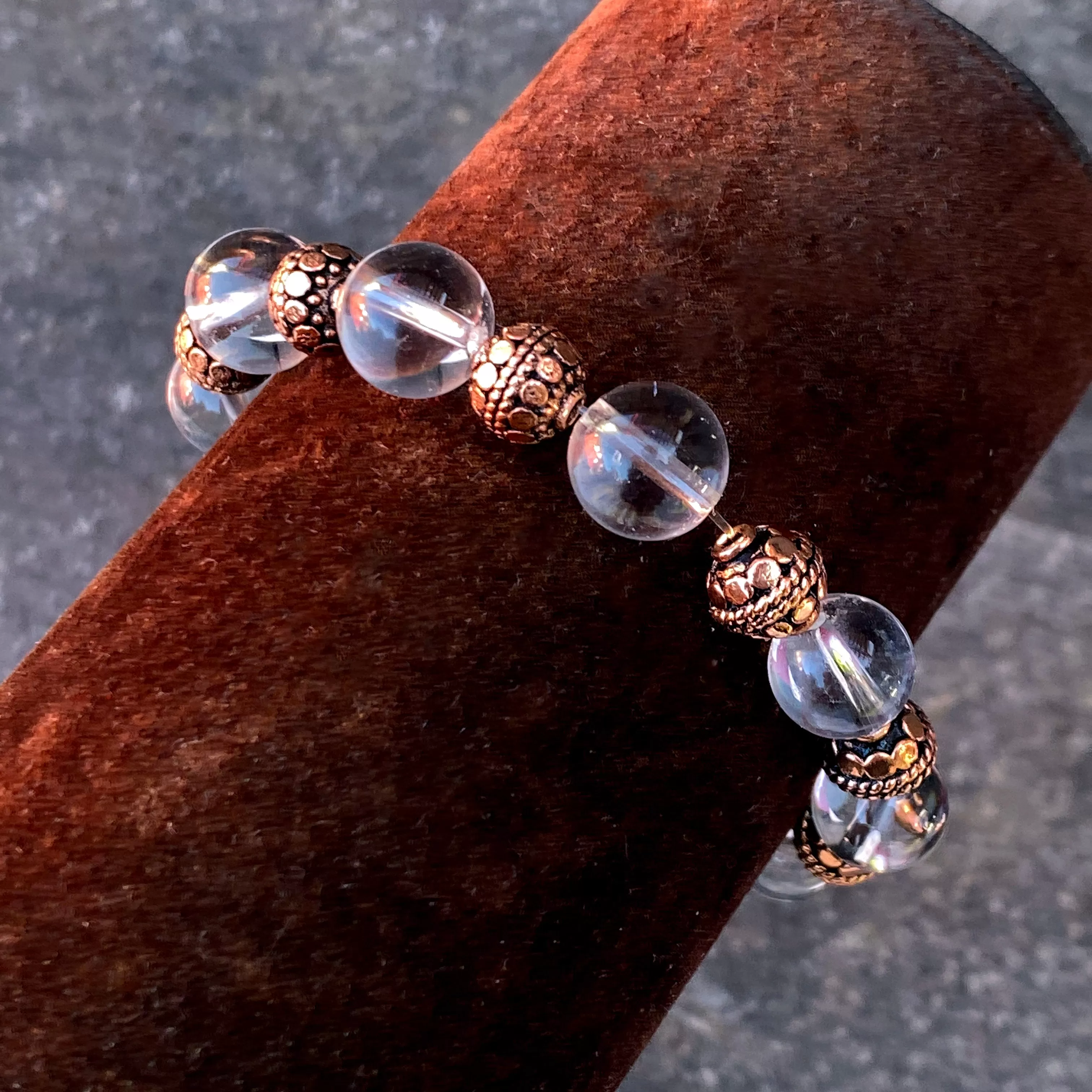 Quartz and Copper Beaded Stretch Bracelet