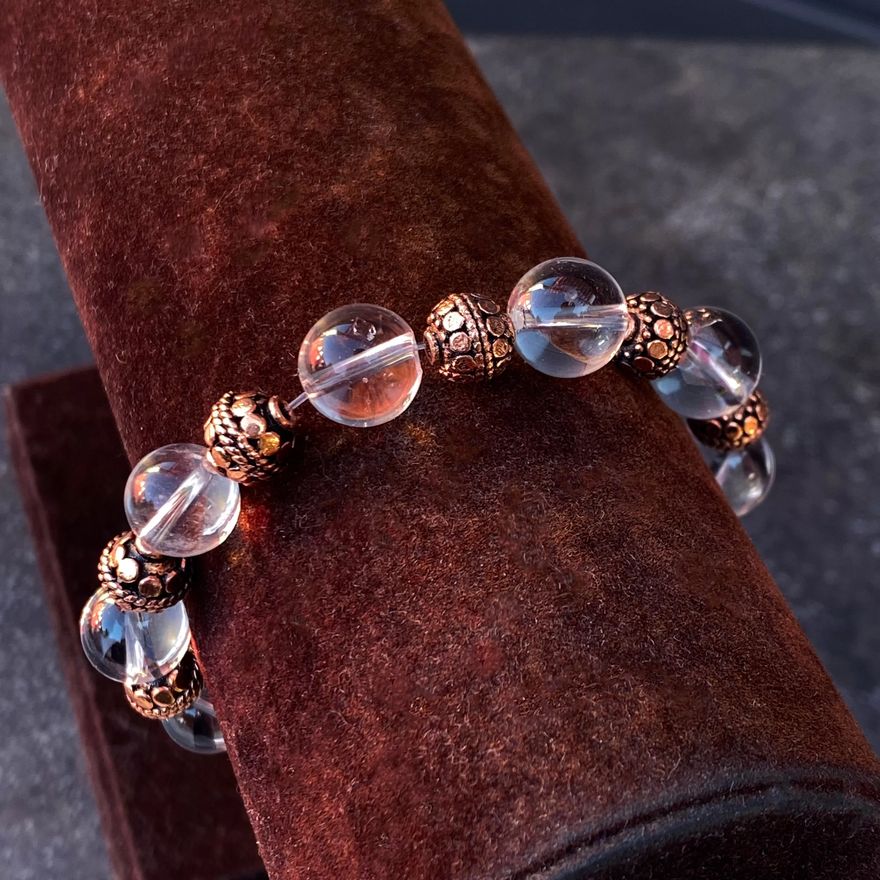 Quartz and Copper Beaded Stretch Bracelet