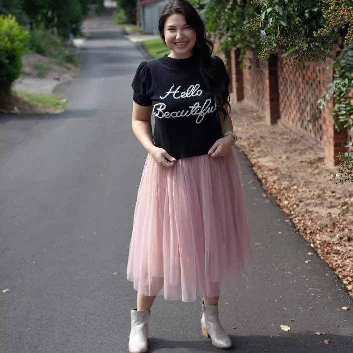 "Hello Beautiful" Short Sleeve Sweater Top