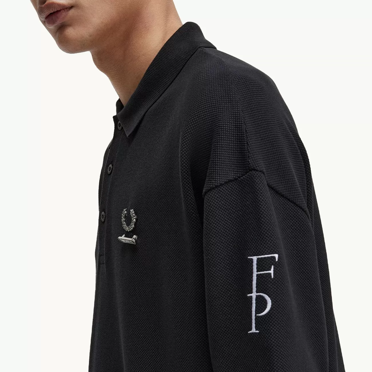 RAF SIMONS X FP PRINTED OVER SIZED POLO SHIRT BLACK