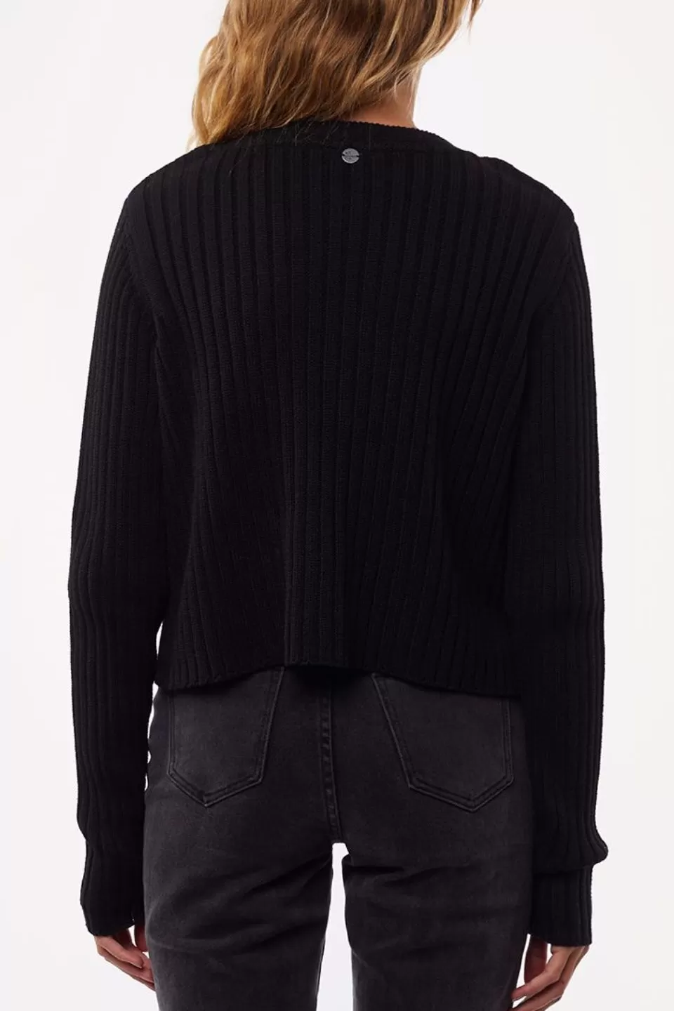 Ribbed Crop Black Button Cardi