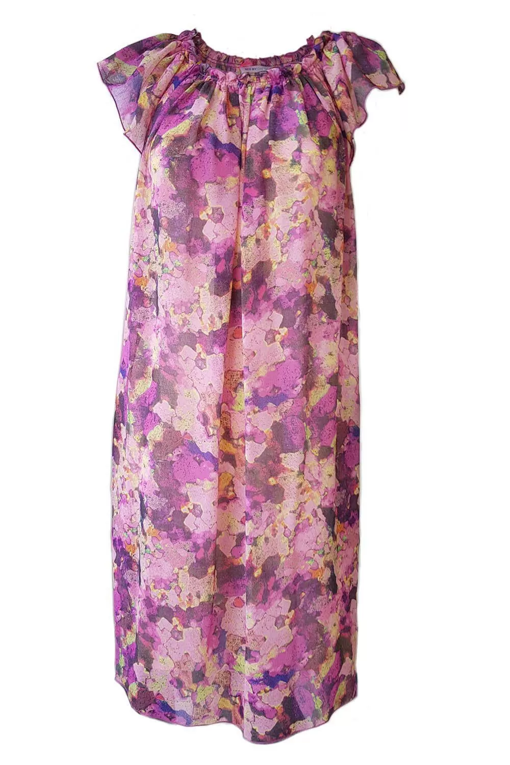 SEE BY CHLO Pink Chiffon Floral Print Kaftan Midi Dress (UK 12)