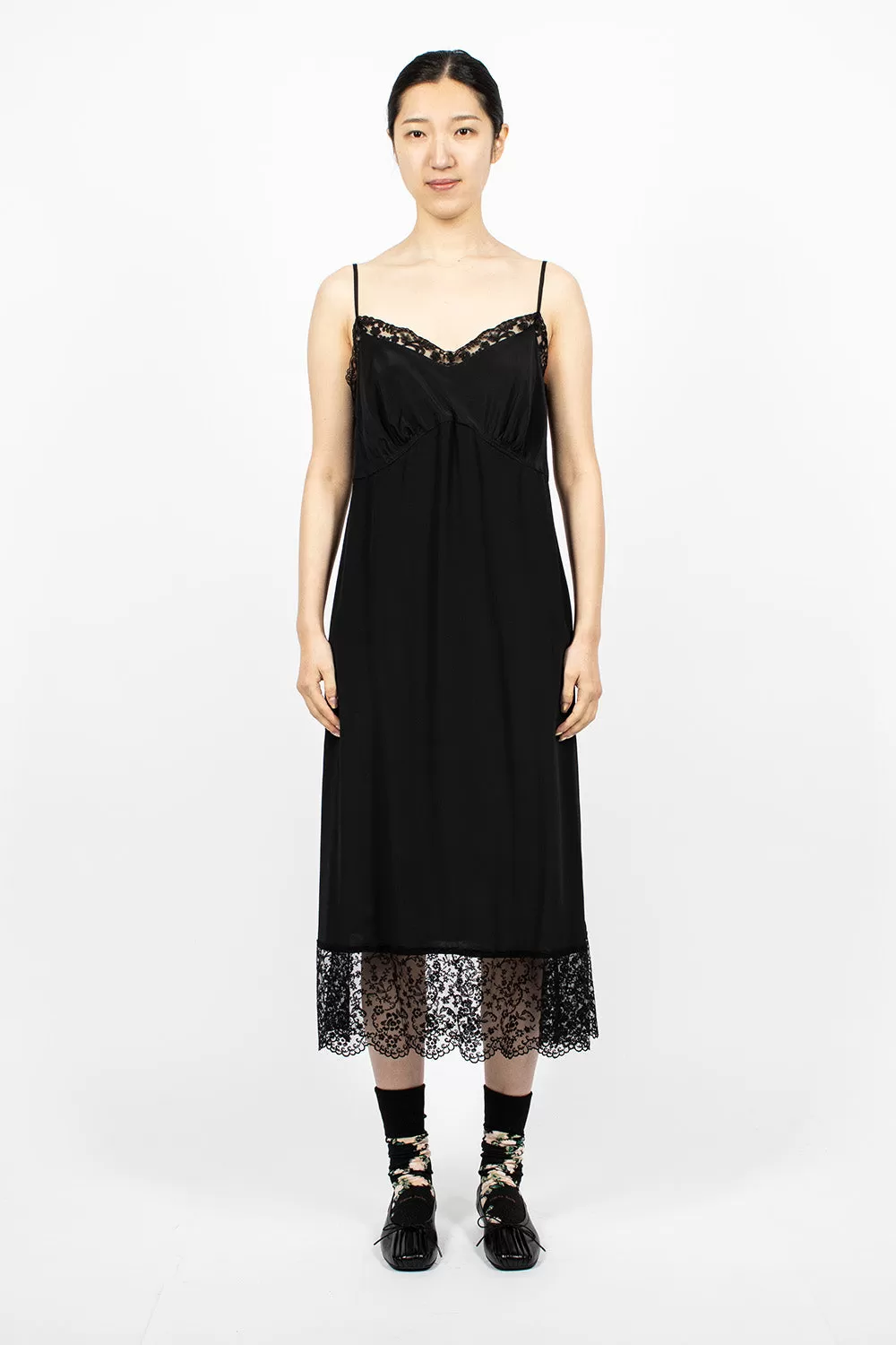 Slip Dress Black/Lace Trim