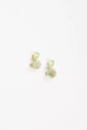 Stone Top Flower Ball Earrings in Green