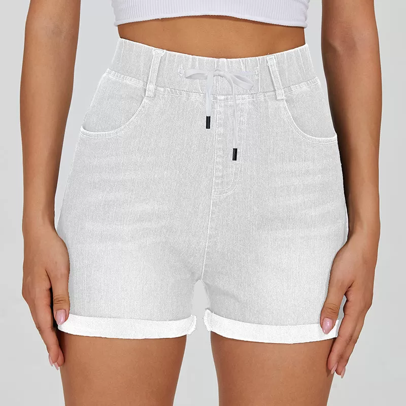 Stretchy Denim Drawstring Shorts