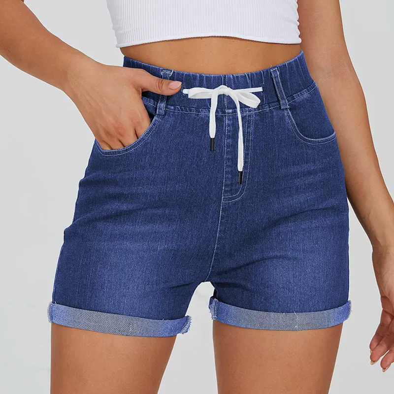 Stretchy Denim Drawstring Shorts