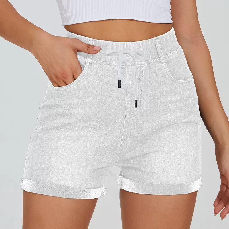 Stretchy Denim Drawstring Shorts