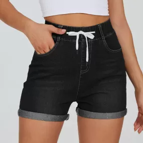 Stretchy Denim Drawstring Shorts