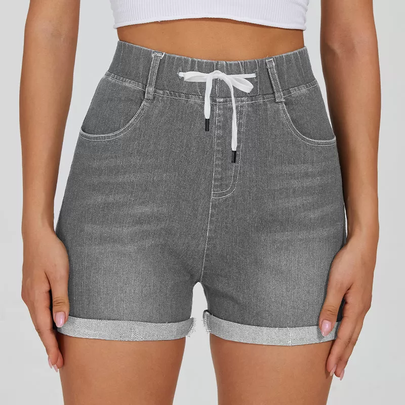 Stretchy Denim Drawstring Shorts