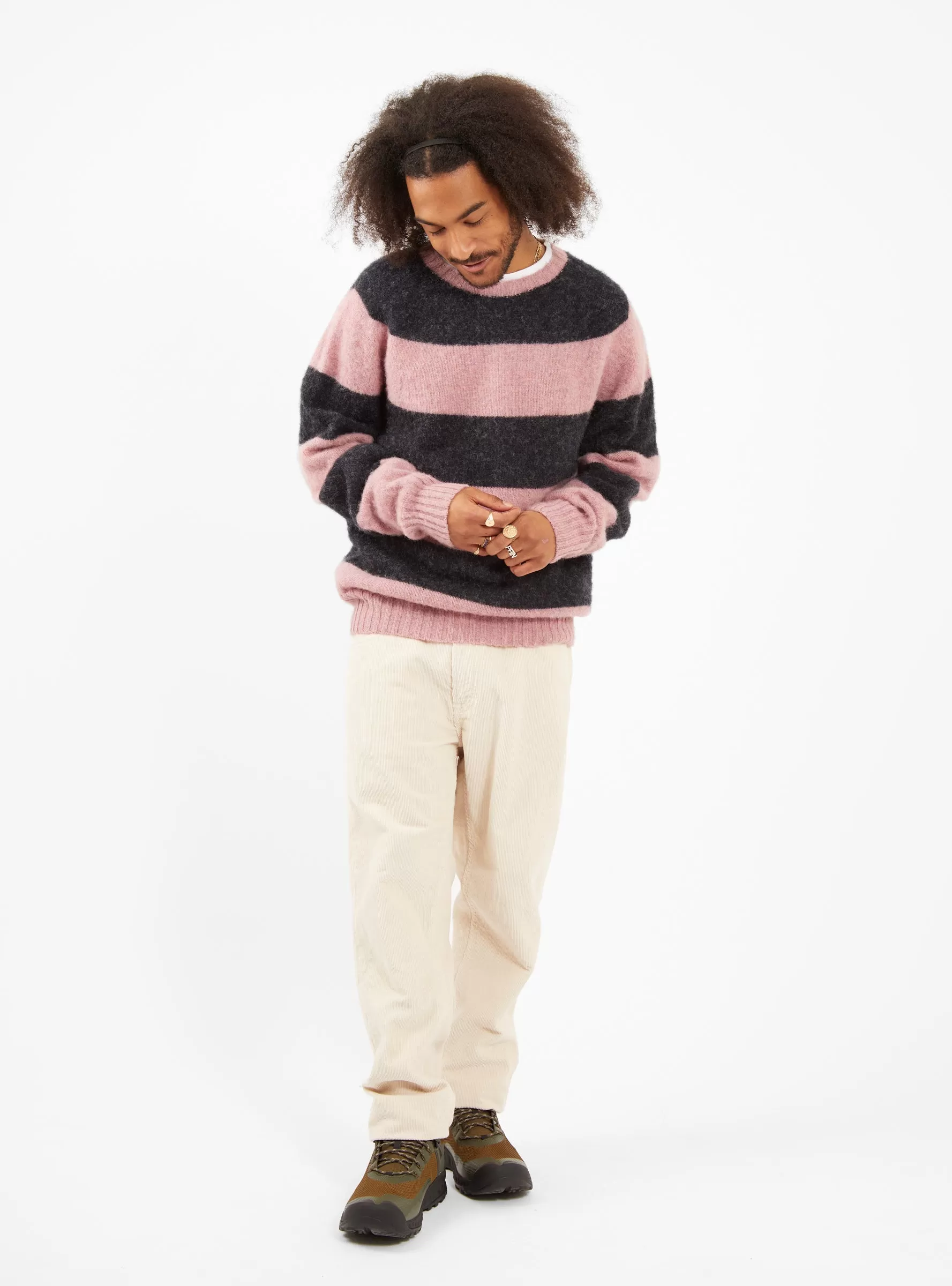 Suedehead Sweater Pink & Charcoal Stripe