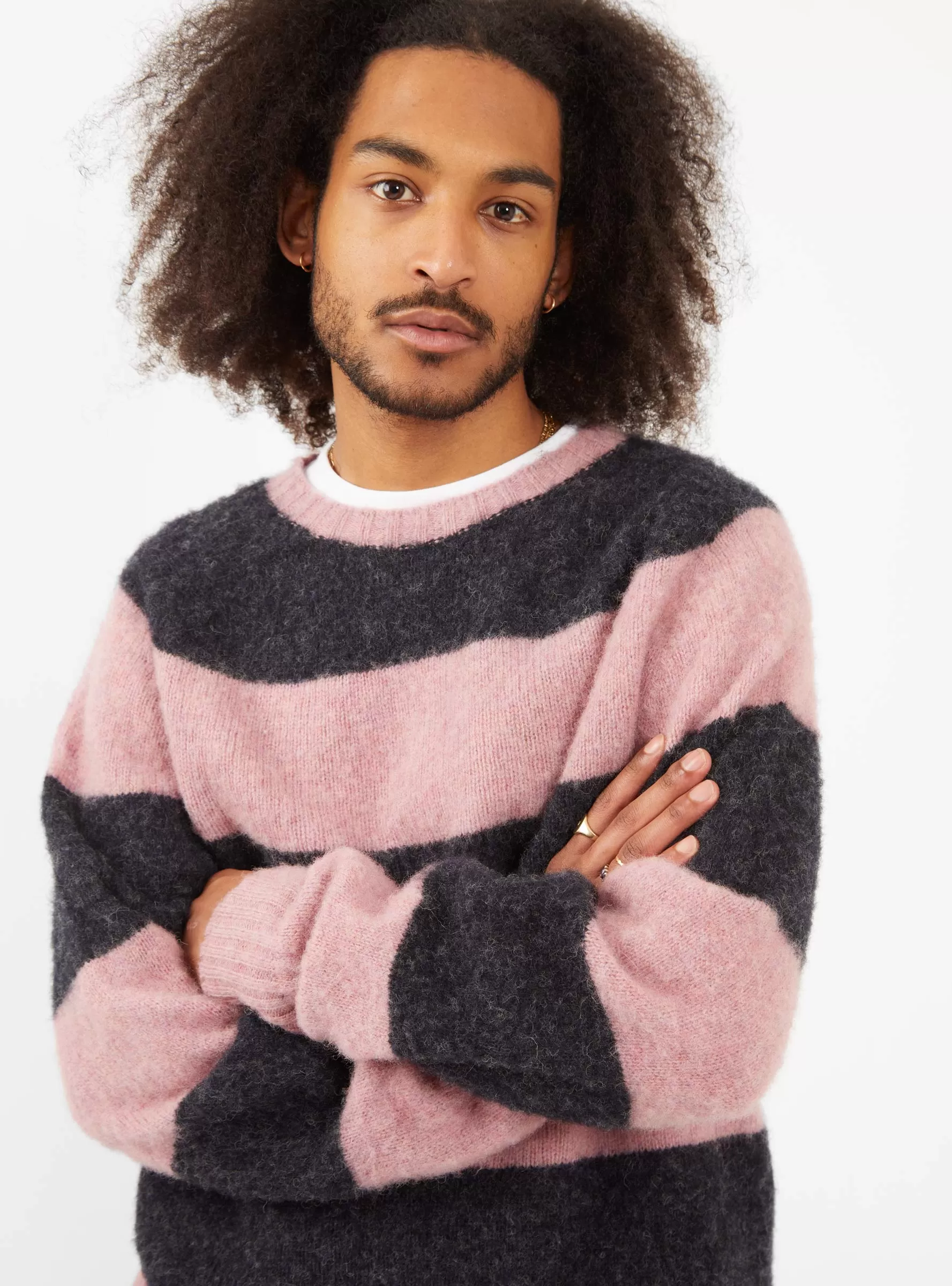 Suedehead Sweater Pink & Charcoal Stripe