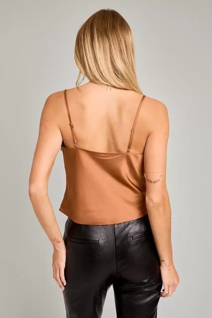 Sweet Nothings Lace Trim Silk Crop Top - Rust