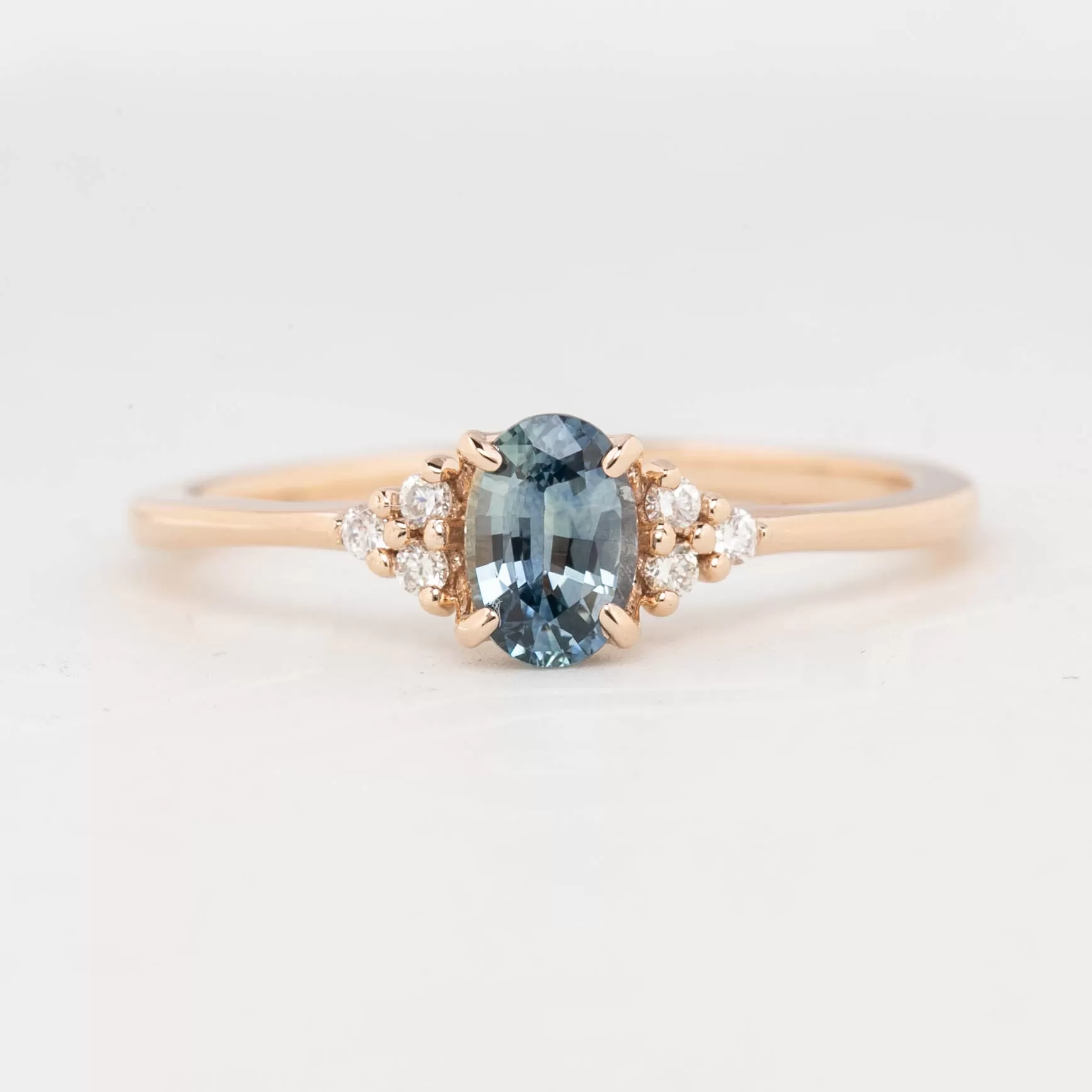 Teresa Ring - 6x4mm 0.60ct Teal Blue Montana Sapphire, 14k Rose Gold