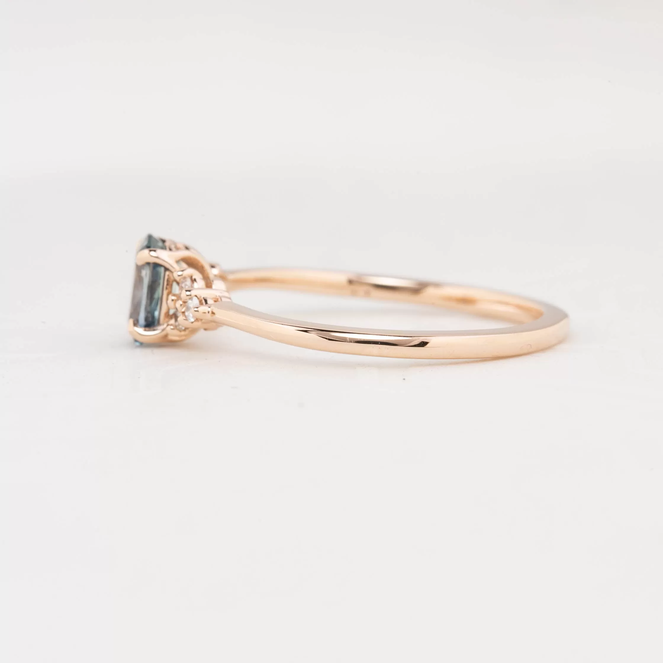 Teresa Ring - 6x4mm 0.60ct Teal Blue Montana Sapphire, 14k Rose Gold