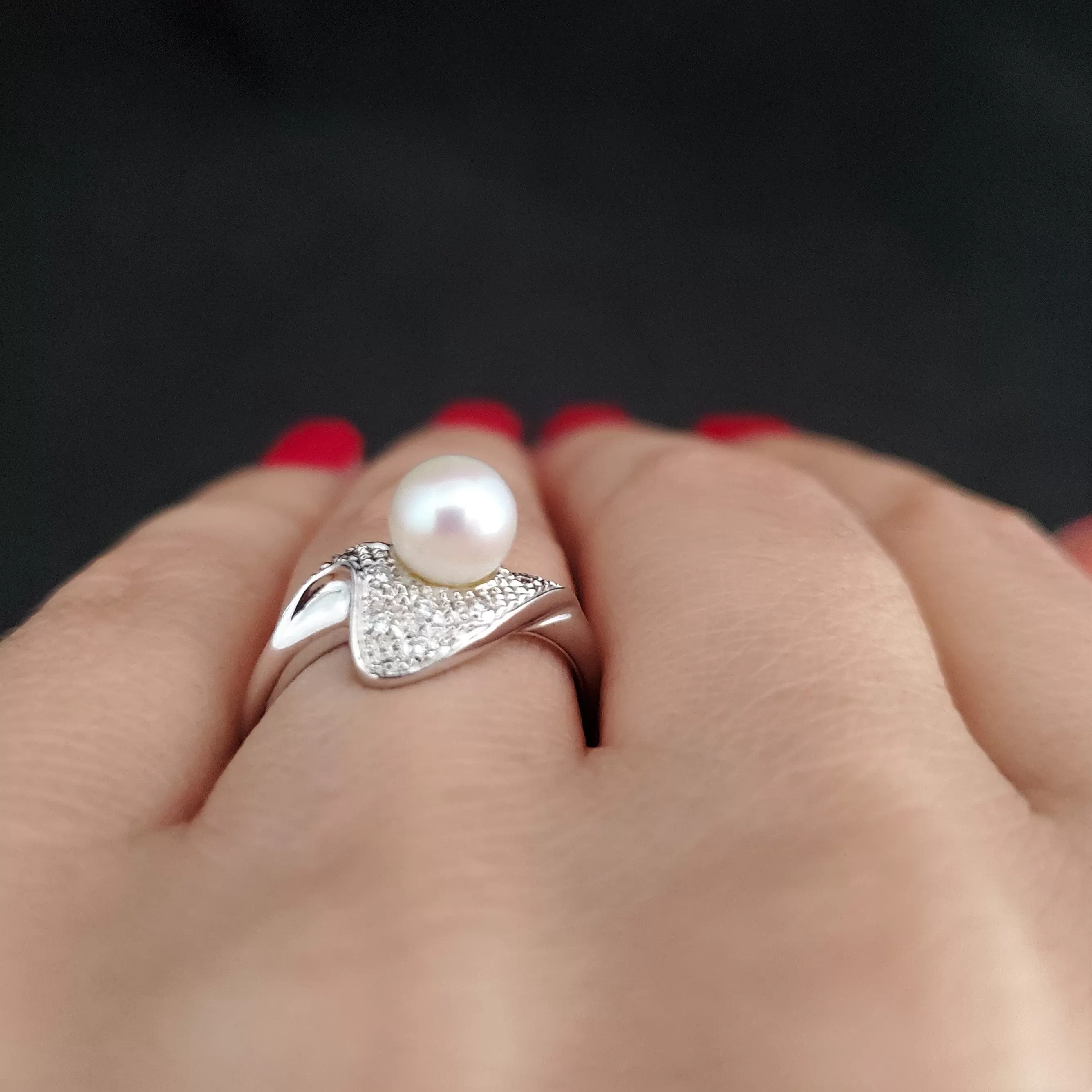 The Gatwick - Estate Diamond Pearl 14k Gold Statement Ring