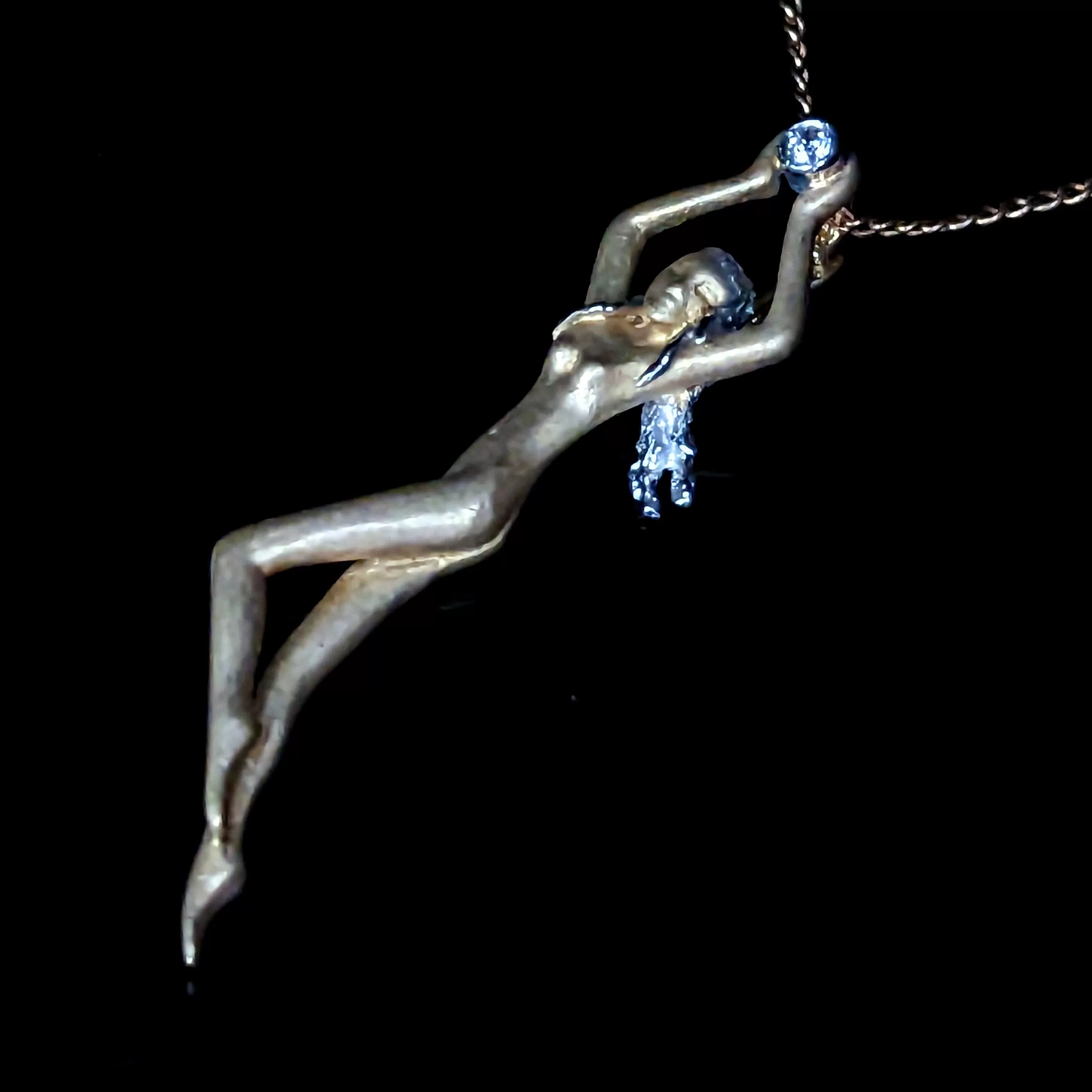 The Rosemont - 1970s Diamond 18k Gold Female Form Pendant with Chain