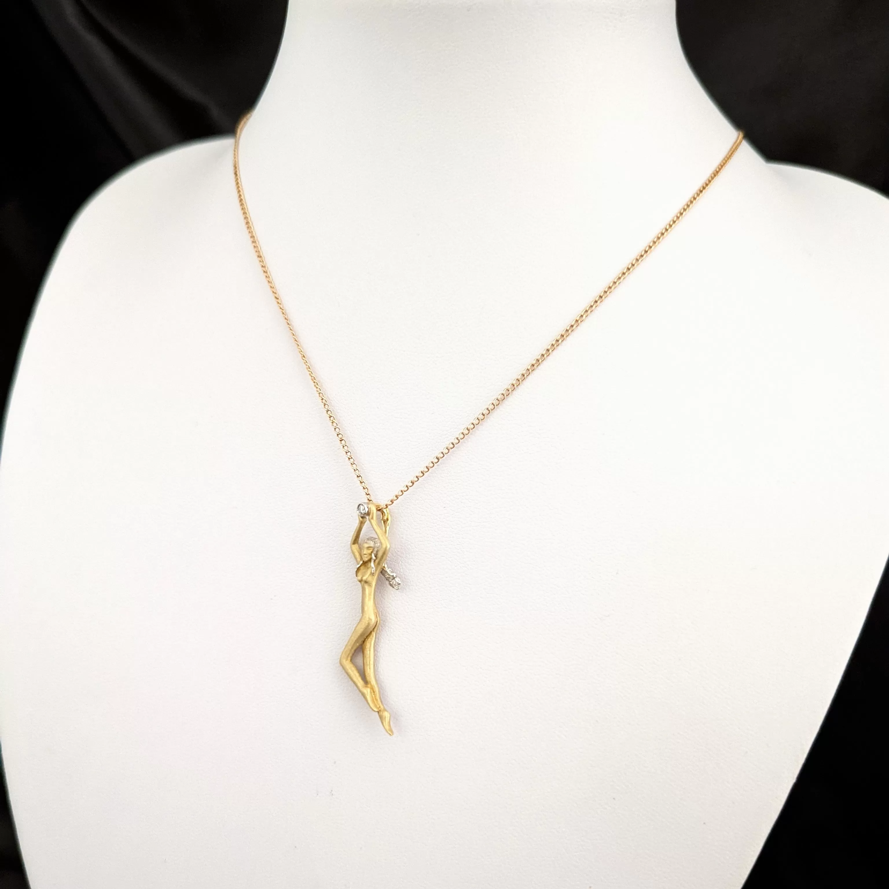 The Rosemont - 1970s Diamond 18k Gold Female Form Pendant with Chain