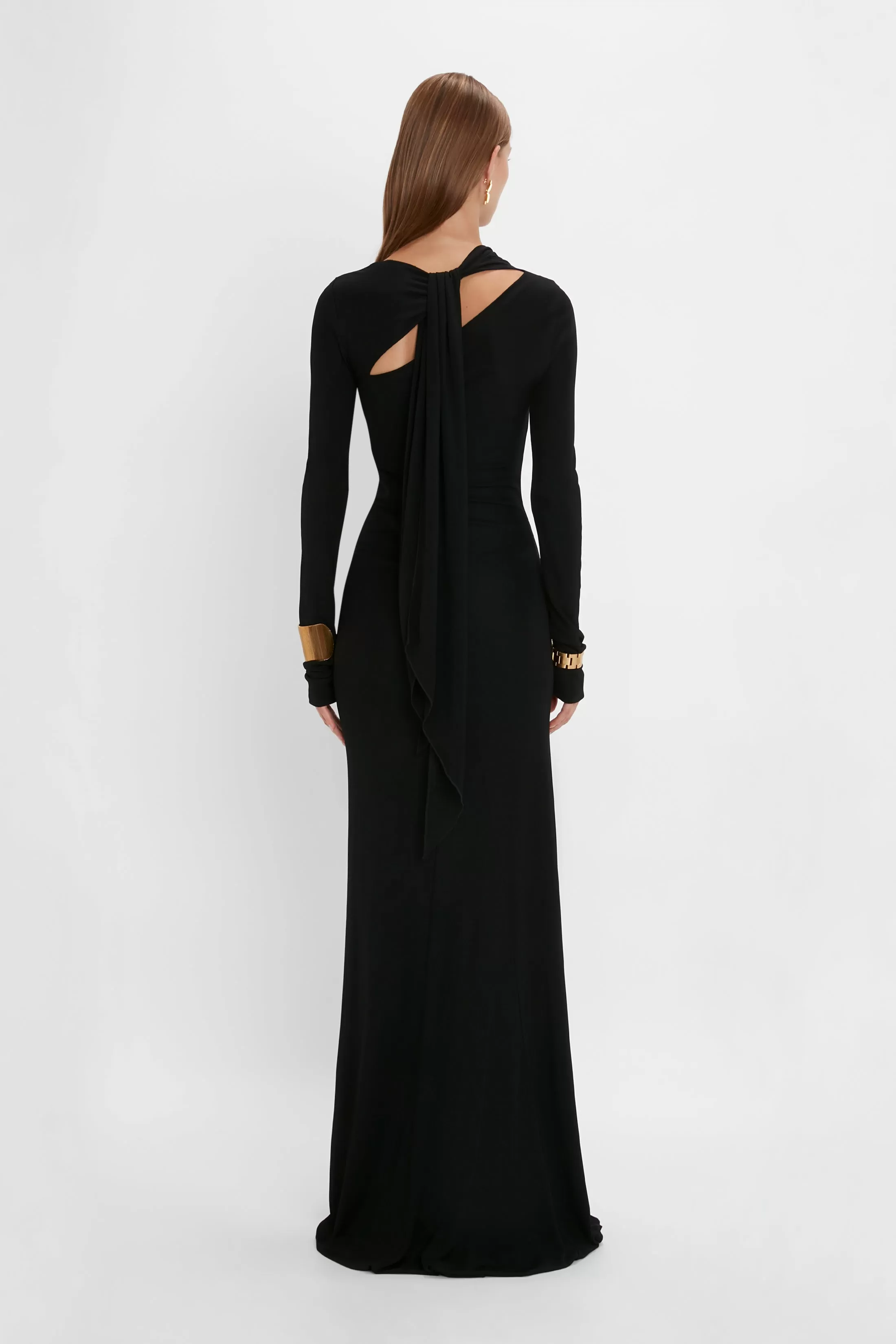 Tie Detail Floor-Length Dress in Black