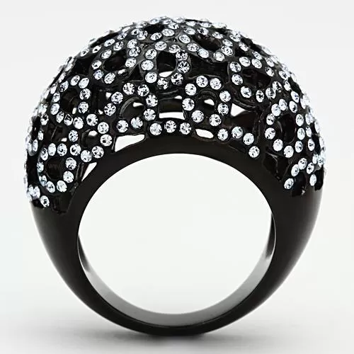 TK1003 IP Black(Ion Plating) Stainless Steel Ring with Top Grade Crystal in Light Sapphire