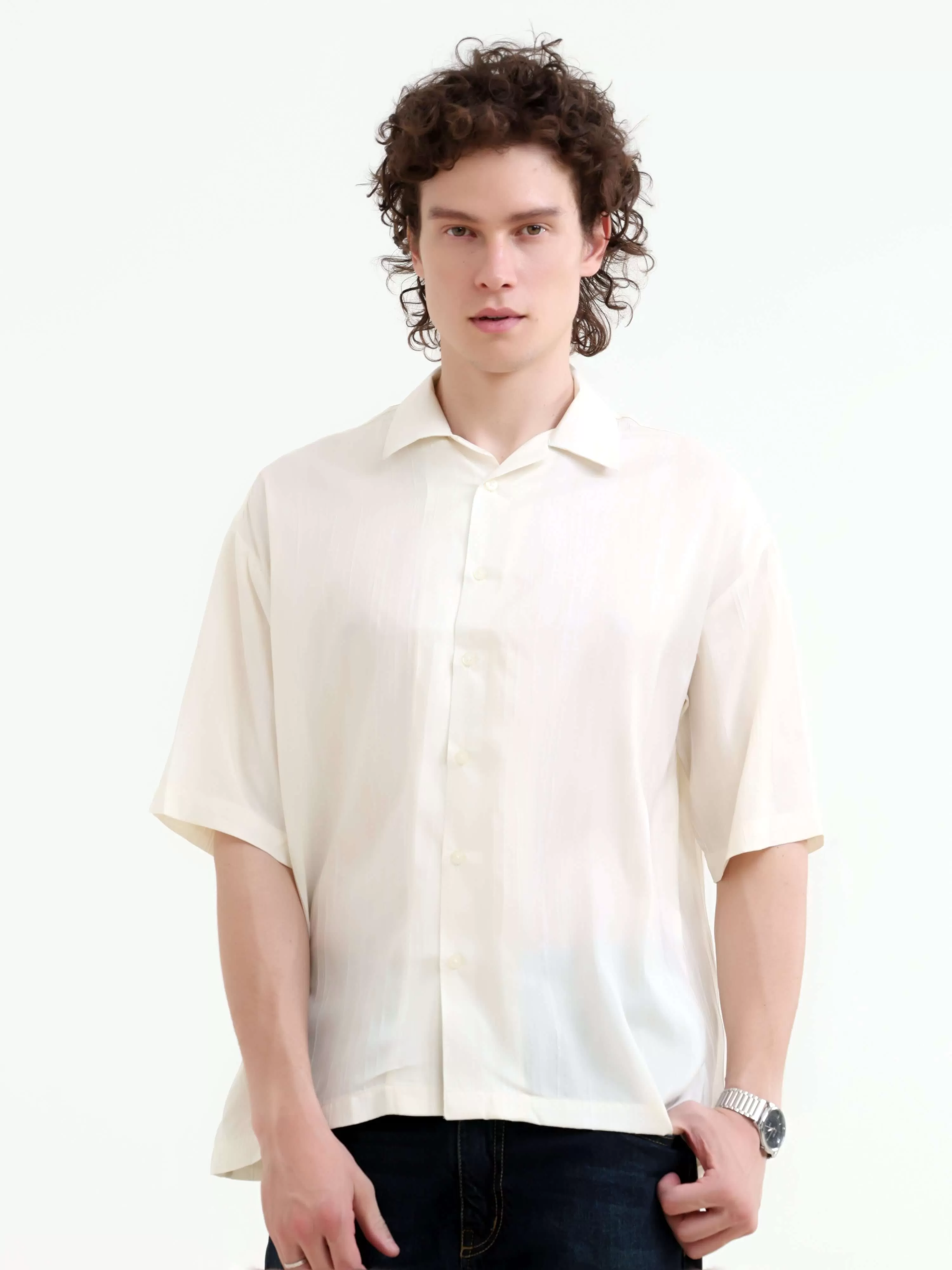 Tonal pastel cream lightweight oversized shirt