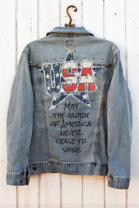 USA American Flag Applique Denim Jacket with studs