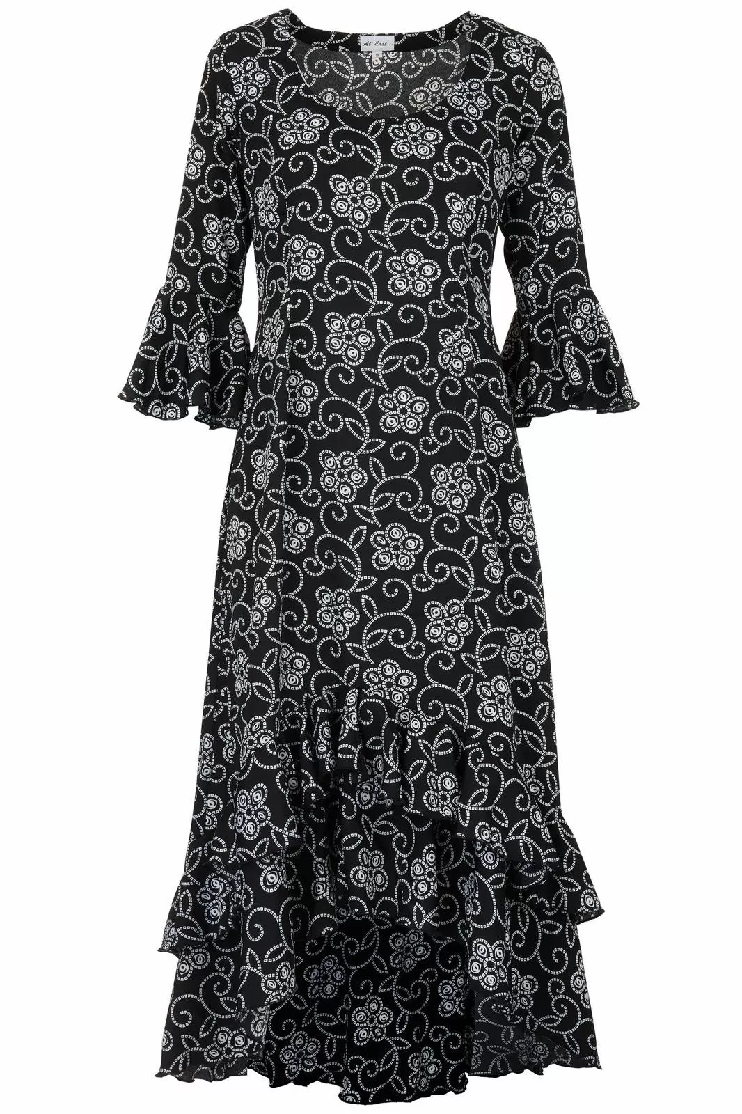 Victoria Midi Dress in Black & White Floral