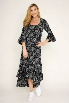 Victoria Midi Dress in Black & White Floral