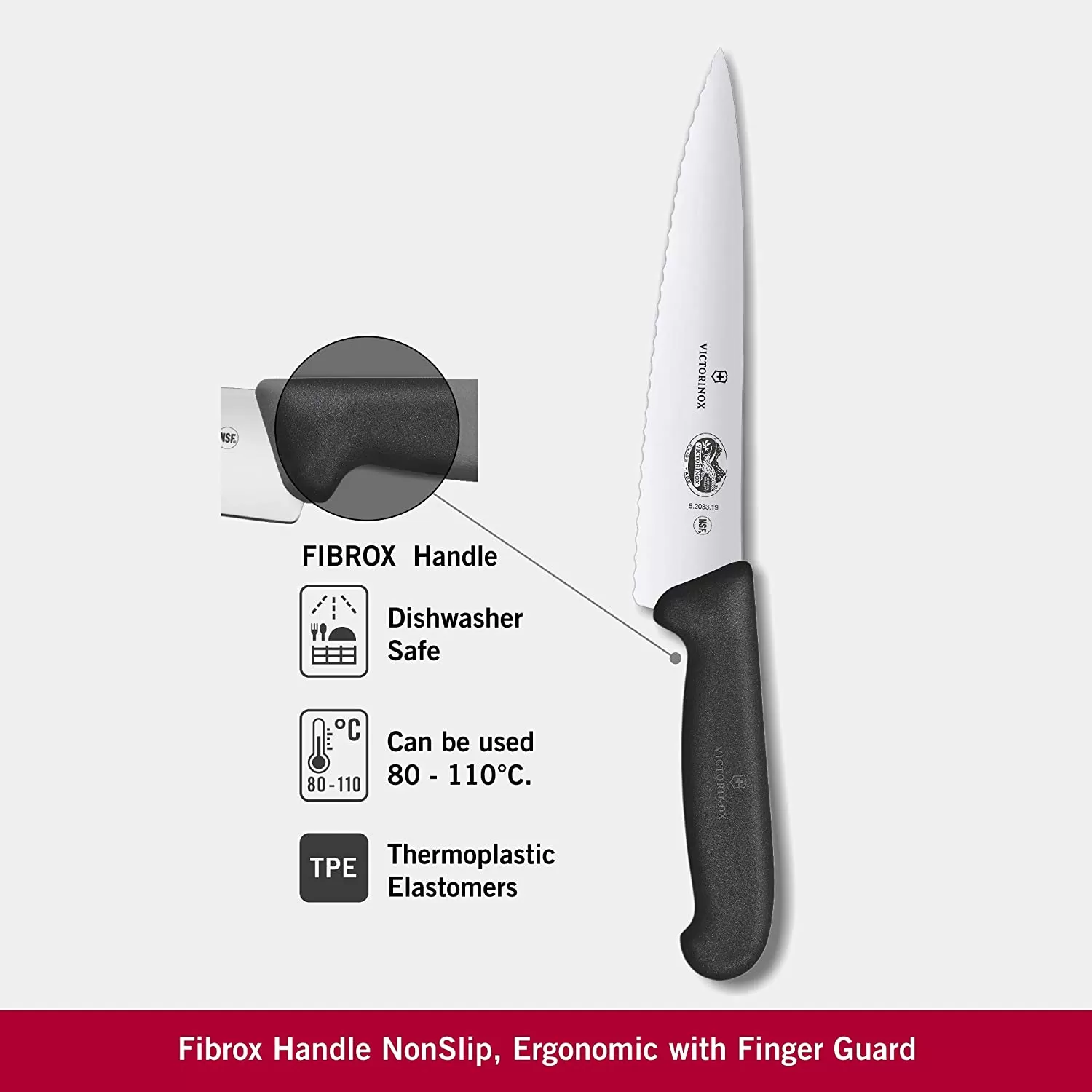 Victorinox Fibrox Wavy Edge Carving Knife, Black, 5.2033.19