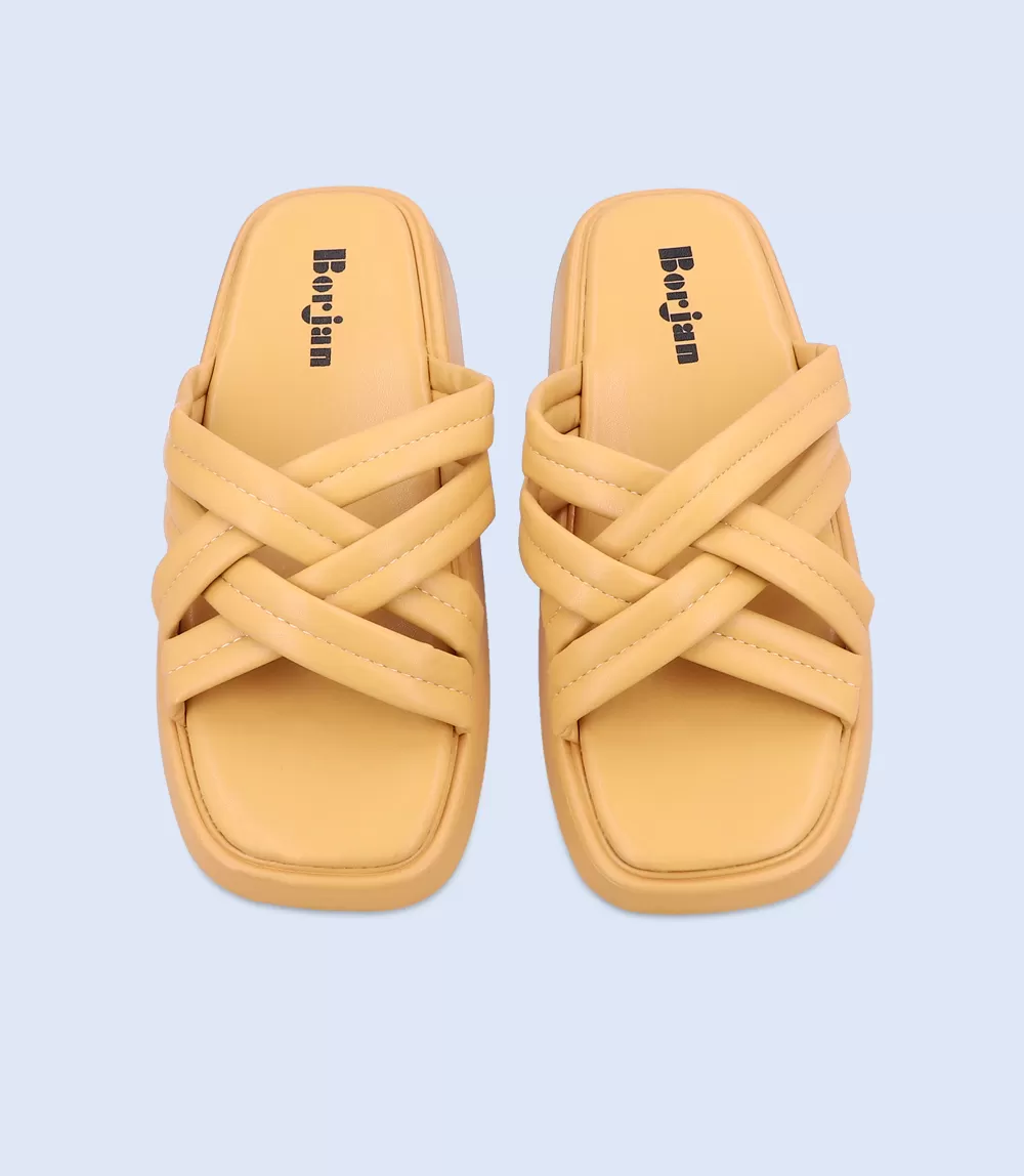 W9672-MUSTARD-Women Platform Slippers