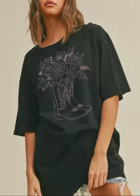 Western Babe & Floral Oversized Graphic Tee