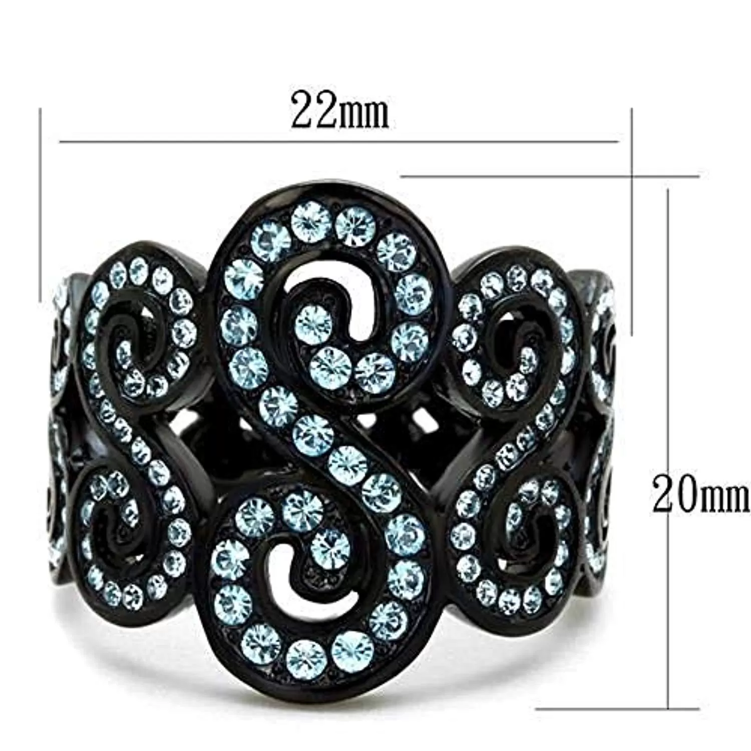 WildKlass Stainless Steel Ring IP Black Women Top Grade Crystal Sea Blue