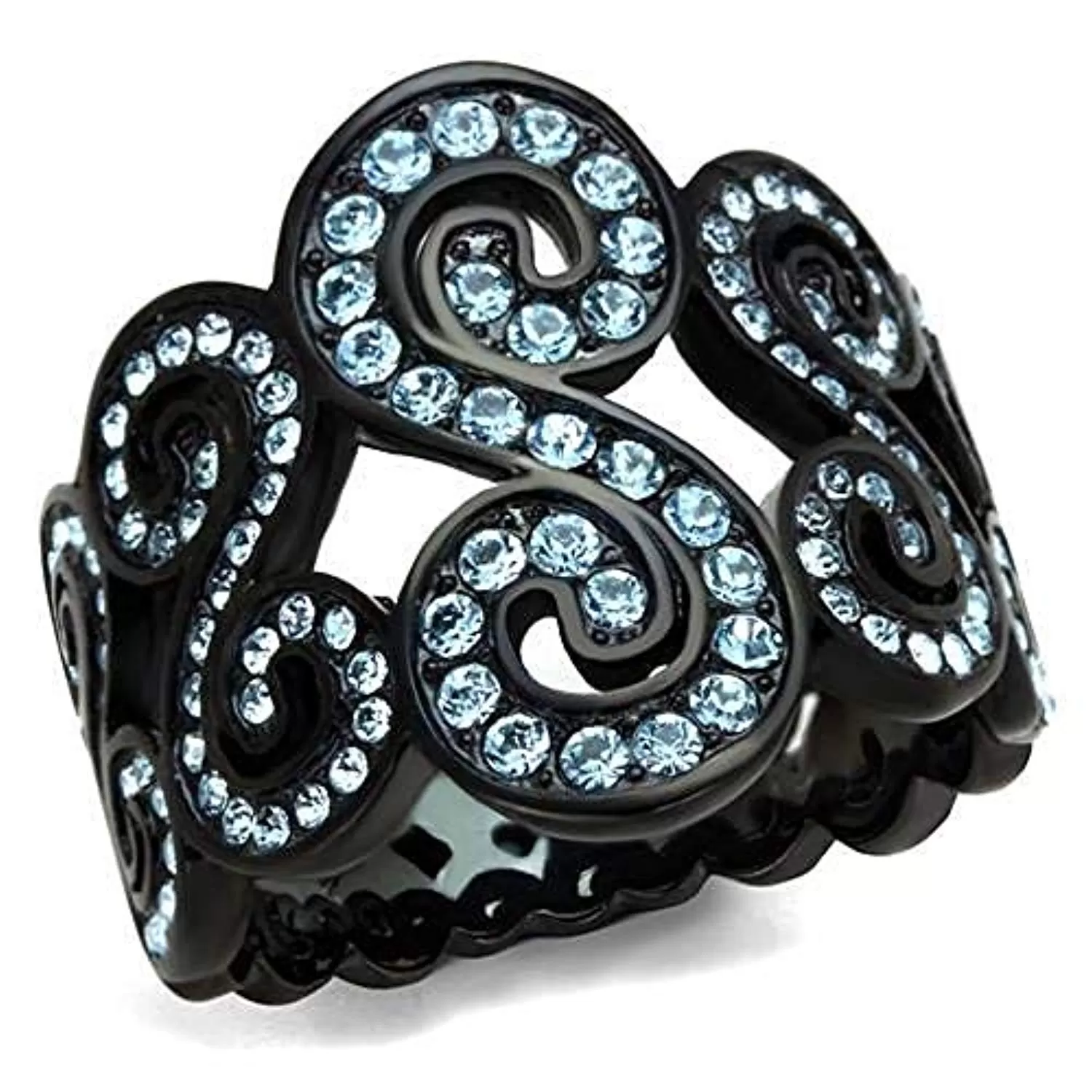 WildKlass Stainless Steel Ring IP Black Women Top Grade Crystal Sea Blue