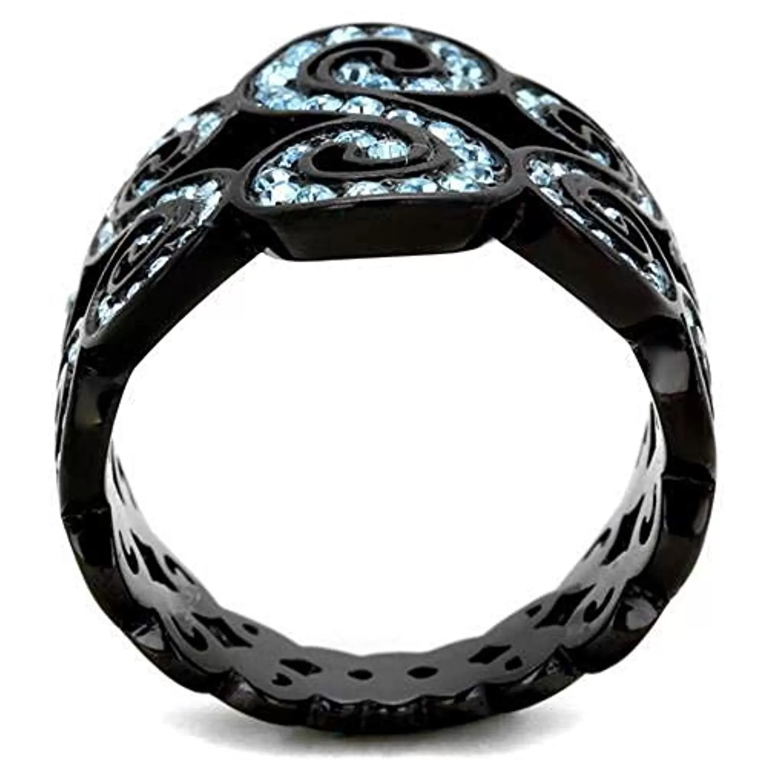 WildKlass Stainless Steel Ring IP Black Women Top Grade Crystal Sea Blue