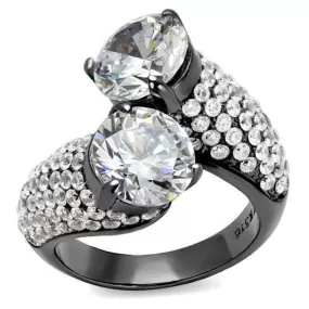 WildKlass Stainless Steel Ring IP Light Black (IP Gun) Women AAA Grade CZ Clear