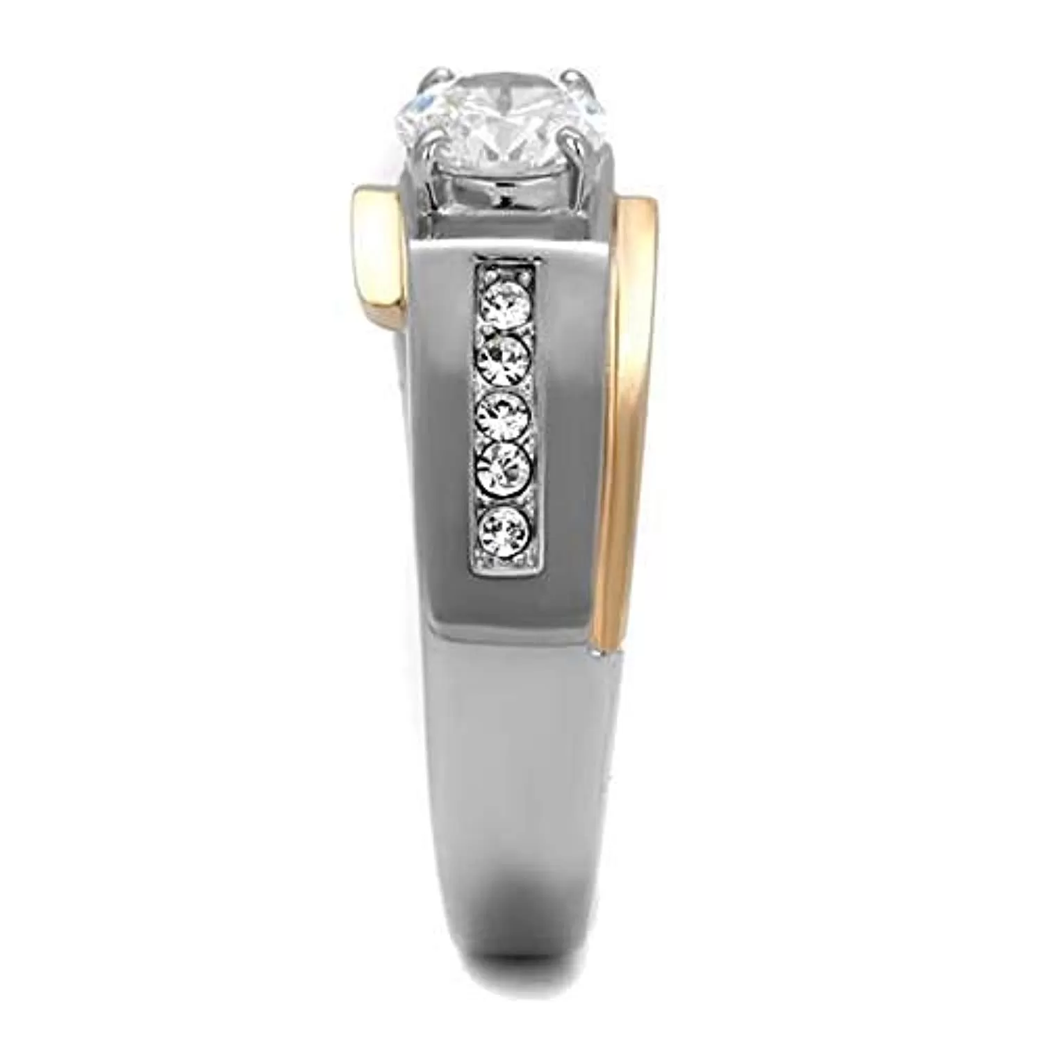 WildKlass Stainless Steel Ring Two-Tone IP Rose Gold Men AAA Grade CZ Clear