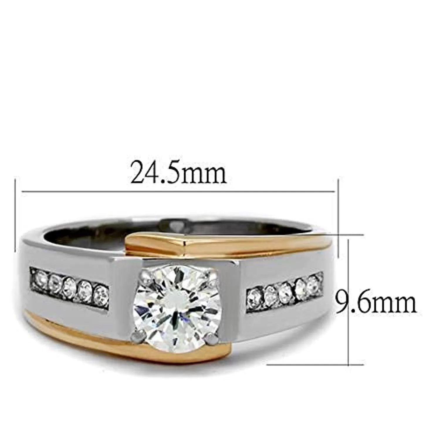 WildKlass Stainless Steel Ring Two-Tone IP Rose Gold Men AAA Grade CZ Clear